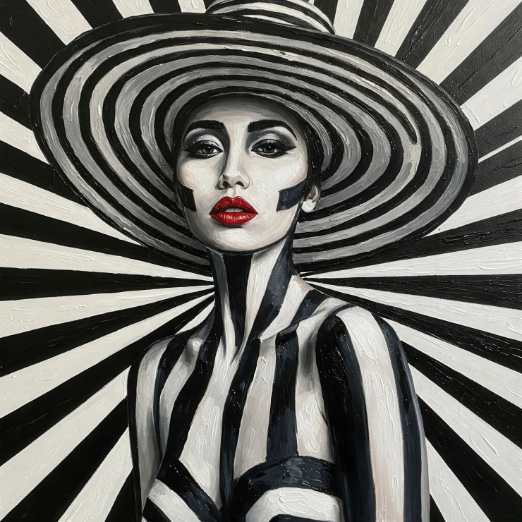 Striped Monochrome Kiss (PRT-15697-113926) - Canvas Art Print - 36in X 36in