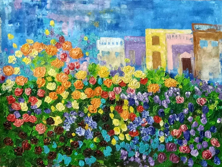 Flower Hedge – Original Abstract Flower Painting In Acrylic (24x18 Inches) (ART-3674-113990) - Handpainted Art Painting - 24in X 18in