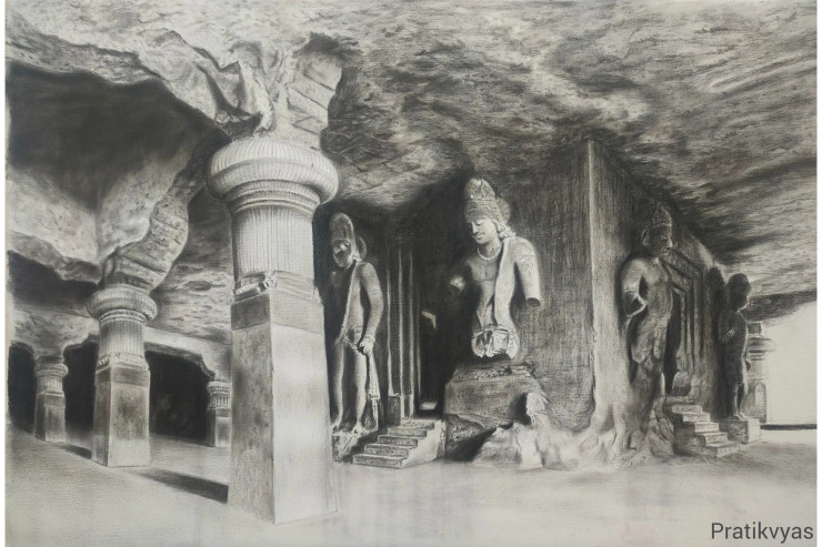 Ajanta (ART-8295-113993) - Handpainted Art Painting - 36in X 24in