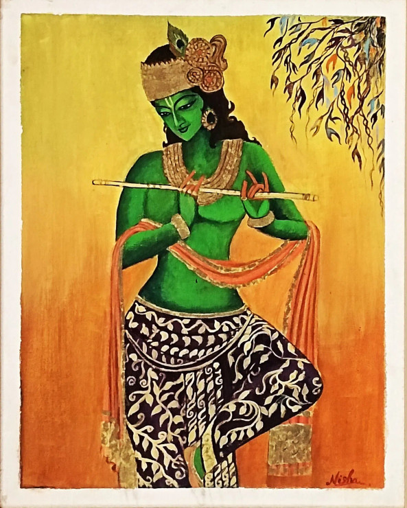 KRISHNA (ART-17306-114003) - Handpainted Art Painting - 17in X 22in