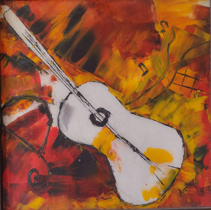 Guitar (ART-17334-114057) - Handpainted Art Painting - 15in X 15in