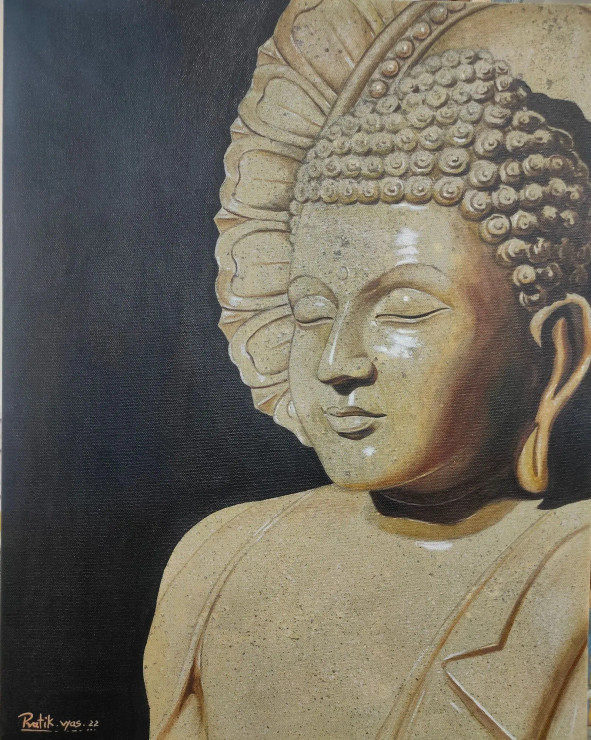 Bhudha (ART-8295-114016) - Handpainted Art Painting - 14in X 20in