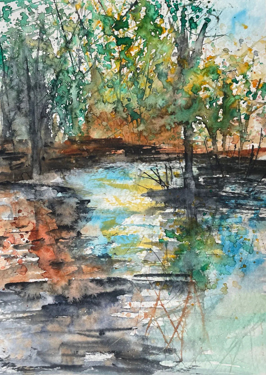 Reflections On A Creek (ART-8841-114054) - Handpainted Art Painting - 8in X 11in