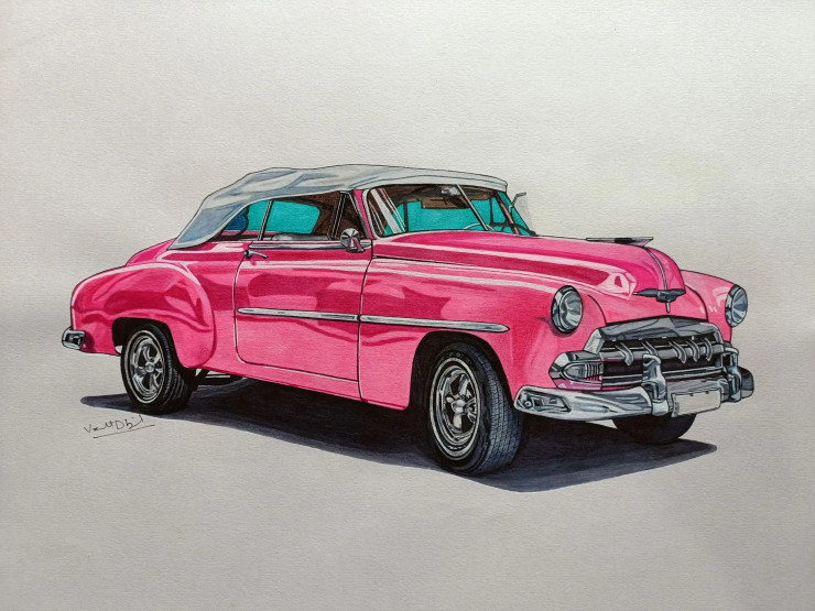 Chevrolet Bel Air Convertible 3D (ART-8874-114029) - Handpainted Art Painting - 12in X 11in