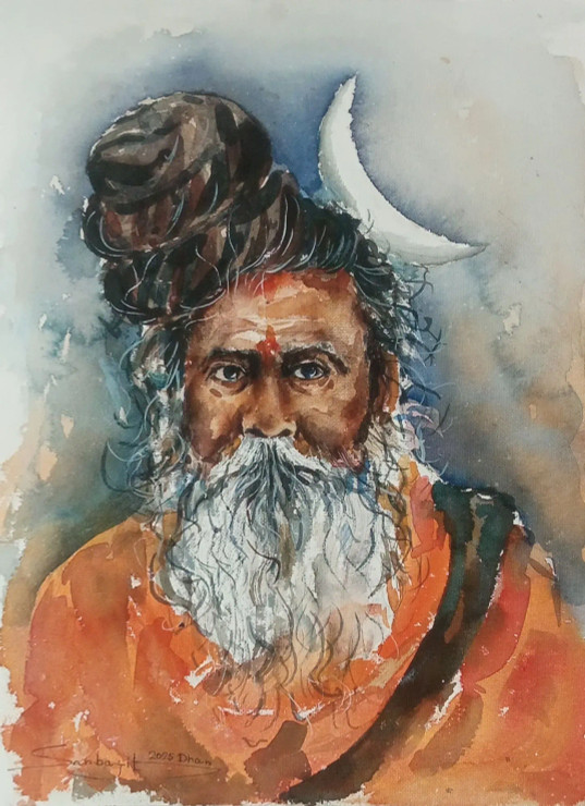 Saadhu (ART-17209-114082) - Handpainted Art Painting - 11in X 15in