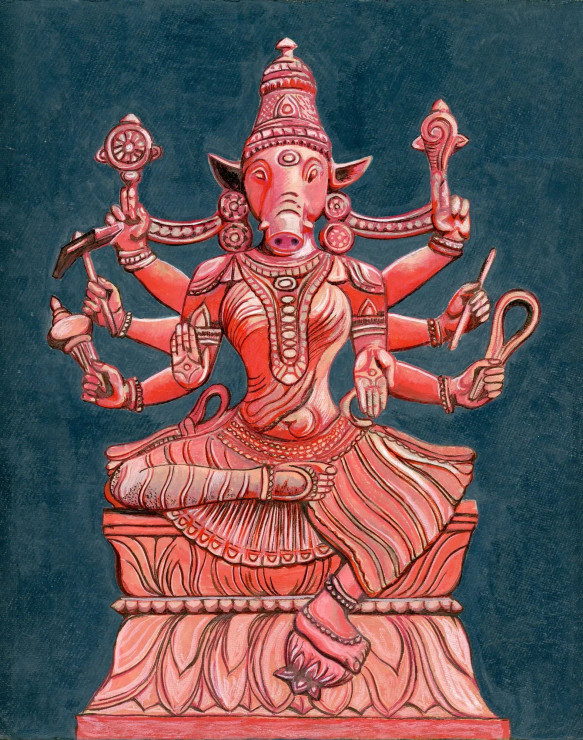 Varahi Devi (ART-17336-114108) - Handpainted Art Painting - 9in X 11in