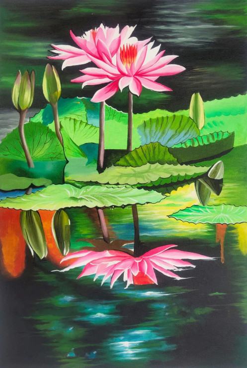 Lotus (ART-329-114234) - Handpainted Art Painting - 15in X 23in