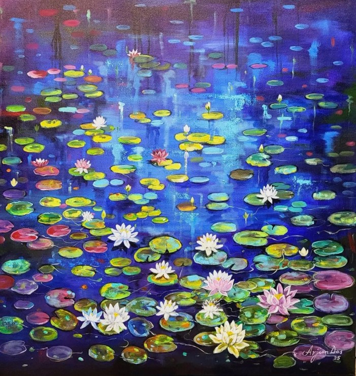 Water Lilies (ART-82-114246) - Handpainted Art Painting - 36in X 36in