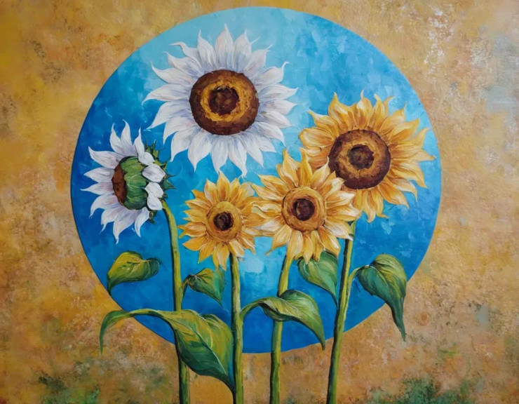 Abstract Sunflowers Painting (ART-3319-114336) - Handpainted Art Painting - 36in X 24in
