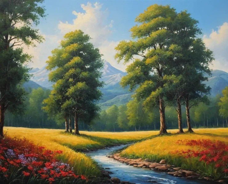 Nature's Heaven Forest Scenery Landscape Painting (ART-3319-113056) - Handpainted Art Painting - 36in X 24in