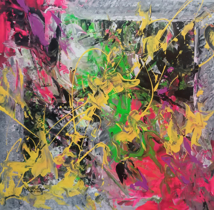 Electric Bloom (ART-1230-114263) - Handpainted Art Painting - 20in X 20in