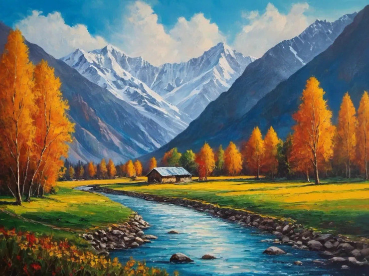 Heaven Scenery Landscape Painting (ART-3319-114347) - Handpainted Art Painting - 48in X 30in