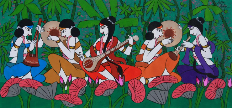 Musical Night (ART-3324-114395) - Handpainted Art Painting - 38in X 18in