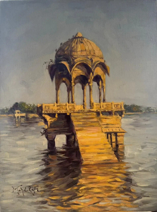 Gadsisar Jaisalmer (ART-15644-114444) - Handpainted Art Painting - 12in X 16in