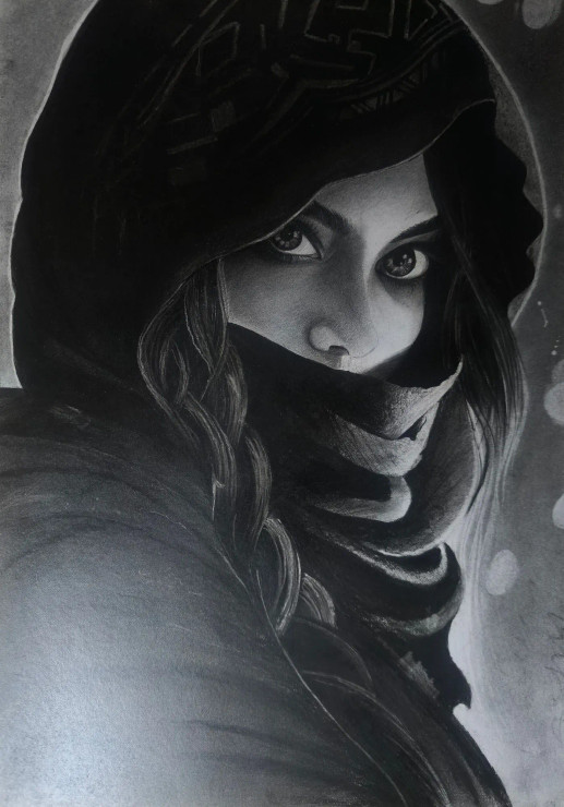 Handmade Portrait Panicle Sketch (ART-17359-114463) - Handpainted Art Painting - 8in X 11in