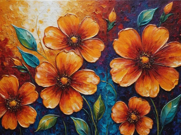 Abstract Flowers Painting (ART-3319-114576) - Handpainted Art Painting - 36in X 24in