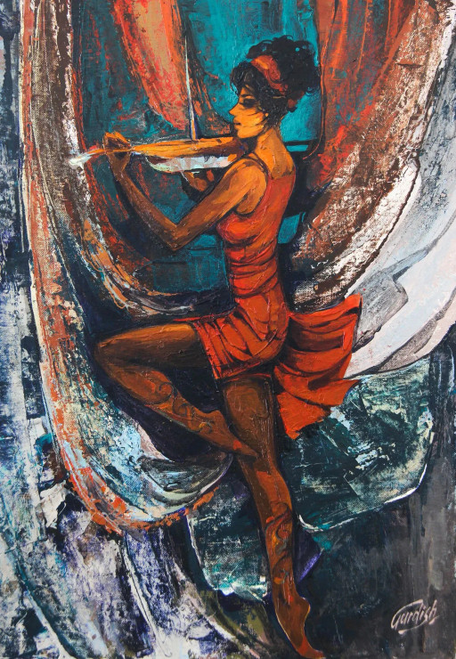 Amber Tunes (ART-2571-114492) - Handpainted Art Painting - 18in X 26in