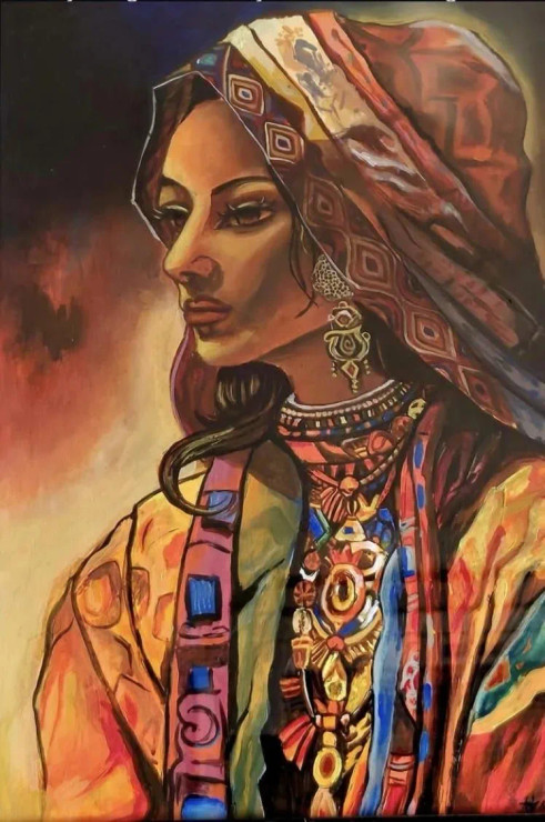 THE BANJARAN GIRL (ART-17460-114540) - Handpainted Art Painting - 11in X 16in