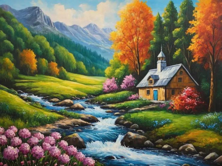 Heaven Of Earth Nature Mountains Landscapes Paintings (ART-3319-114513) - Handpainted Art Painting - 48in X 30in