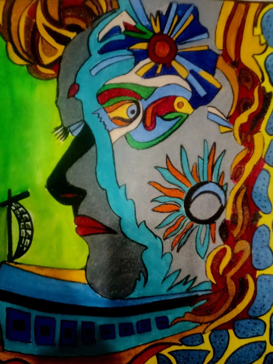 Voyage Of The Mind" (ART-17373-114559) - Handpainted Art Painting - 16in X 15in
