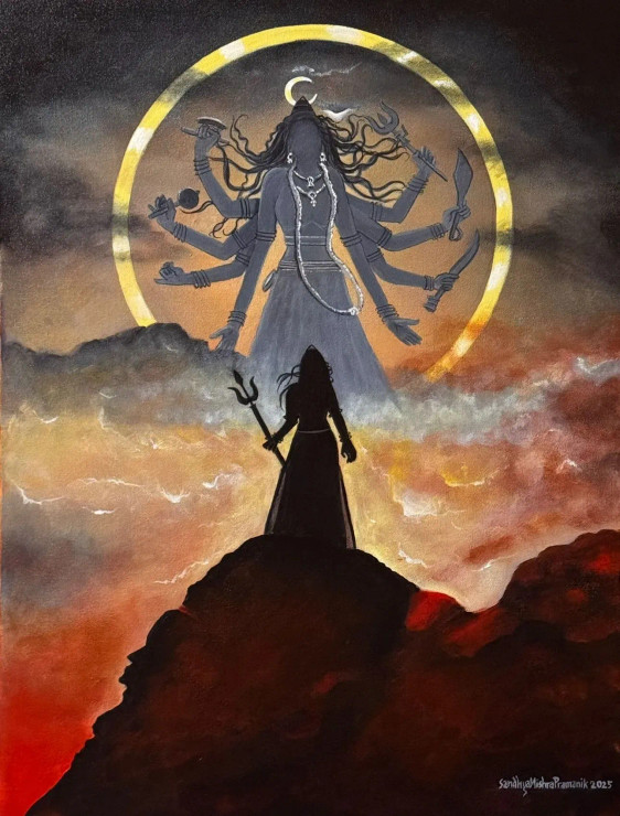 Atma, Parmatma Aur Prakriti (ART-8370-114543) - Handpainted Art Painting - 18in X 24in