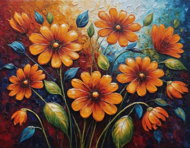 Abstract Flowers Painting (ART-3319-114578) - Handpainted Art Painting - 36in X 30in
