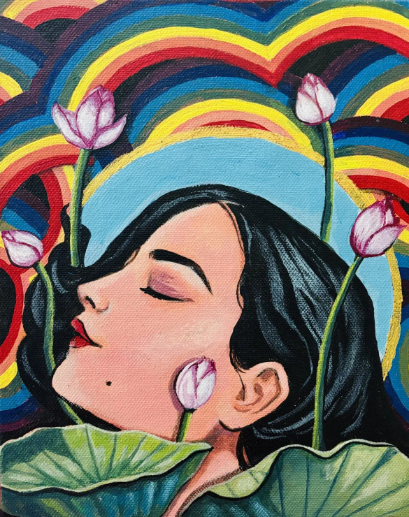CRADLE OF COLOUR (ART-7283-114557) - Handpainted Art Painting - 8in X 10in