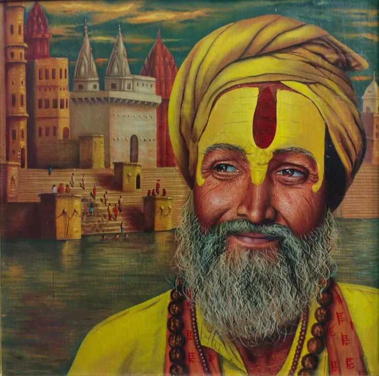 Varanasi Sadhu (ART-15324-114558) - Handpainted Art Painting - 22in X 24in