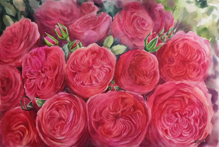 Red Roses (ART-8423-114612) - Handpainted Art Painting - 22in X 15in