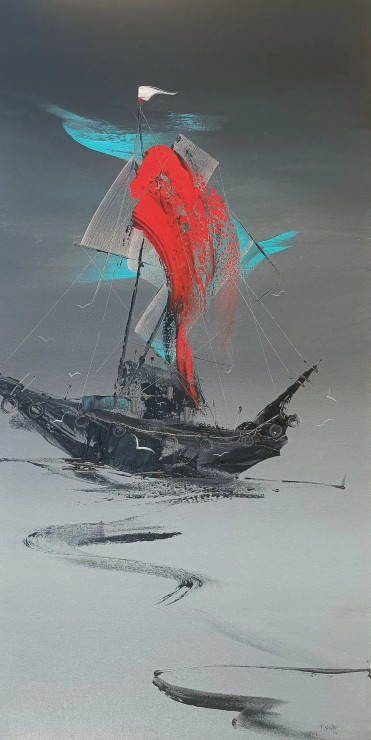 Sea And Ship (ART-17249-114630) - Handpainted Art Painting - 30in X 60in