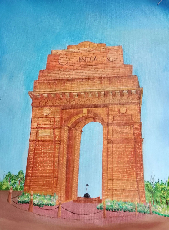 The India Gate (ART-17469-114621) - Handpainted Art Painting - 12in X 16in