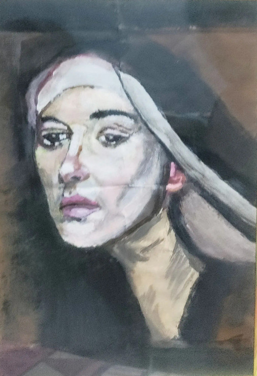 Nun (ART-17475-114645) - Handpainted Art Painting - 9in X 12in