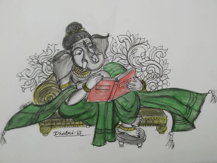 Ganesha Series 1 (ART-17479-114667) - Handpainted Art Painting - 8in X 11in