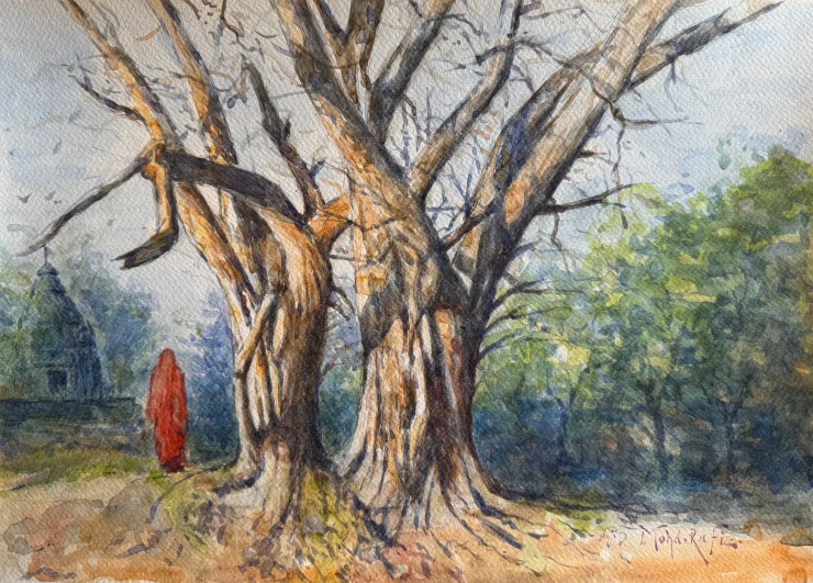 The Old Trees (ART-15644-114742) - Handpainted Art Painting - 16in X 12in