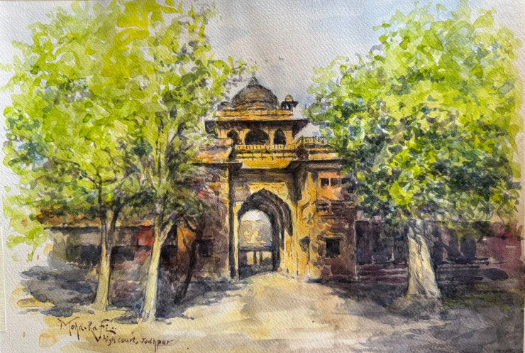 Gateway Of Justice – Jodhpur High Court (ART-15644-114741) - Handpainted Art Painting - 16in X 12in