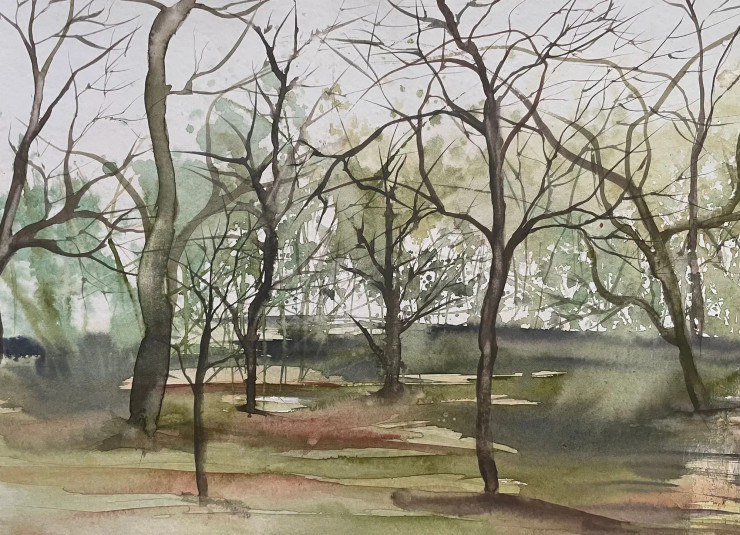 Bare Trees (ART-8841-114810) - Handpainted Art Painting - 11in X 8in