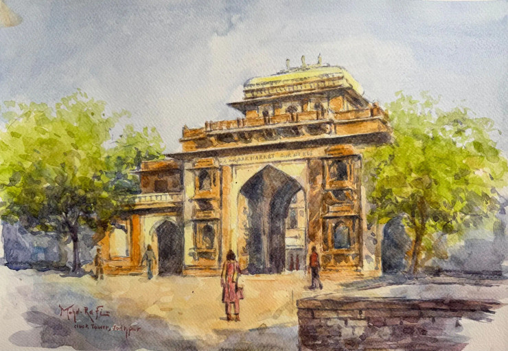 Clock Tower Gateway, Jodhpur (ART-15644-114779) - Handpainted Art Painting - 12in X 16in