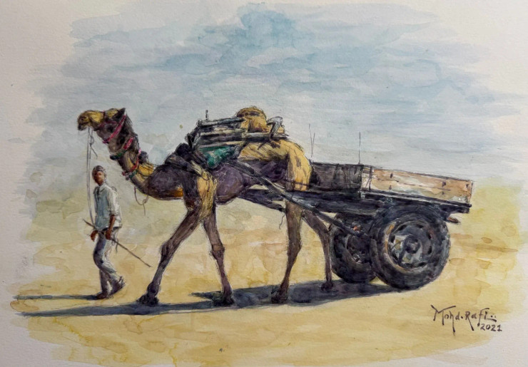 Desert Companion — Moving Through The Desert (ART-15644-114794) - Handpainted Art Painting - 16in X 12in