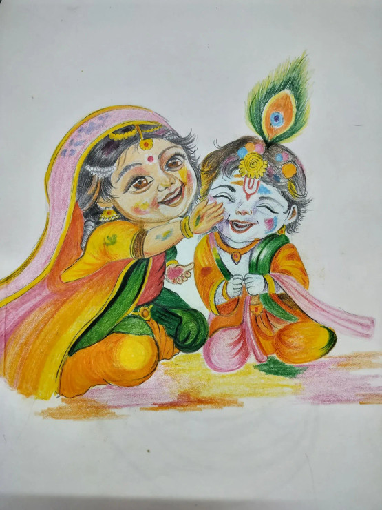 Innocent Bonds Of Divine Love (ART-16633-114762) - Handpainted Art Painting - 10in X 9in