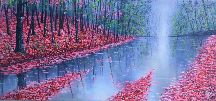 Pink Jungle (Ver (ART-5868-114720) - Handpainted Art Painting - 50in X 22in