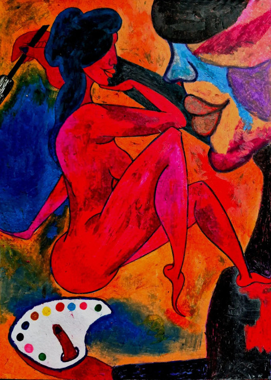 The Painter (ART-17426-114753) - Handpainted Art Painting - 13in X 17in