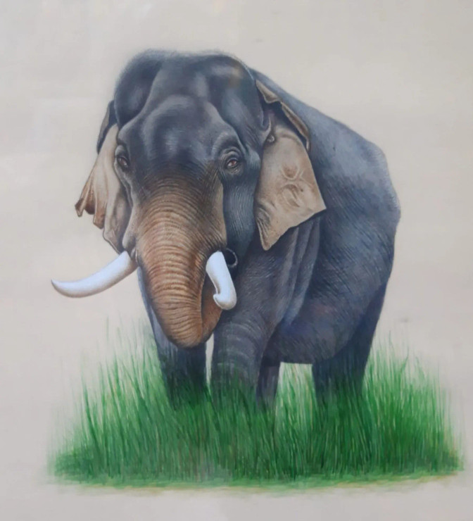 Elephant Painting Handmade Painting (ART-7555-114689) - Handpainted Art Painting - 24in X 18in