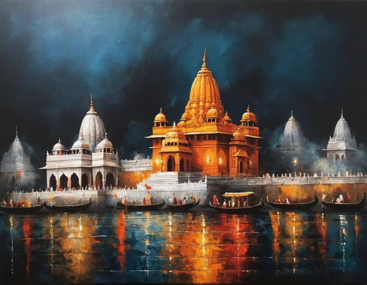 Ghat Paintings (ART-3319-114726) - Handpainted Art Painting - 48in X 30in