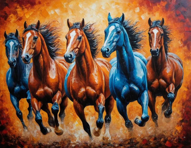 Good Luck Running Horses (ART-3319-114951) - Handpainted Art Painting - 36in X 30in