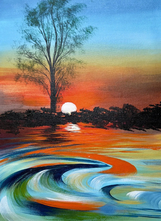 Sunset Painting (ART-16470-114854) - Handpainted Art Painting - 16in X 22in
