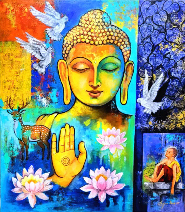 Buddha And Nature (ART-82-114952) - Handpainted Art Painting - 36in X 42in