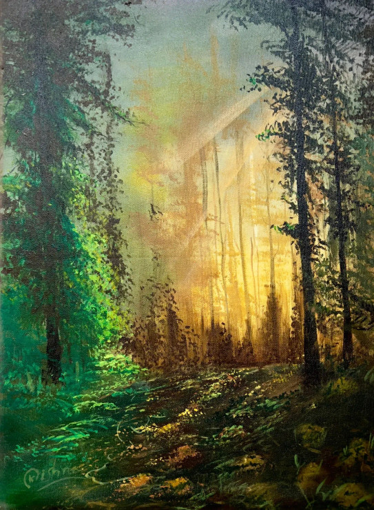 Forest Acrylic Landscape Painting (ART-16470-114864) - Handpainted Art Painting - 14in X 20in