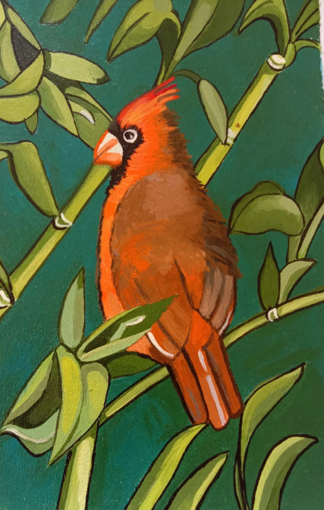 Orange Bird (ART-15910-114905) - Handpainted Art Painting - 8in X 11in