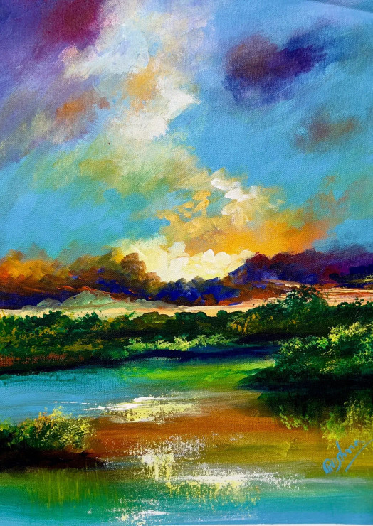Abstract Landscape Painting (ART-16470-114863) - Handpainted Art Painting - 16in X 22in