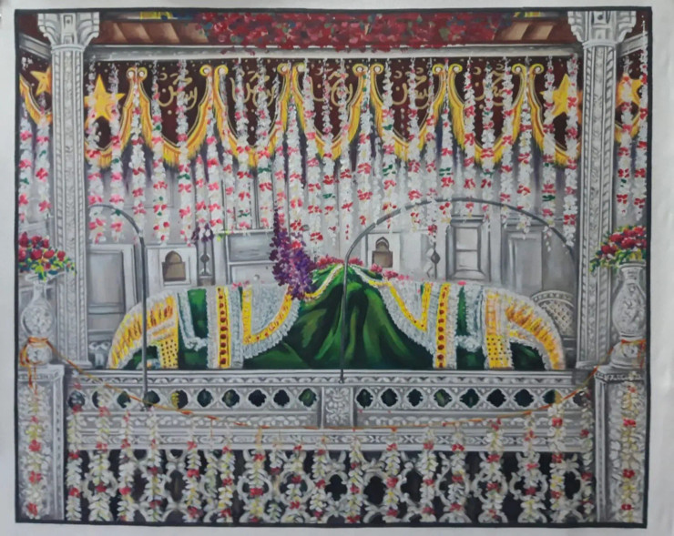 Ajmer Dargah Sharif Painting (ART-7555-114695) - Handpainted Art Painting - 36in X 24in